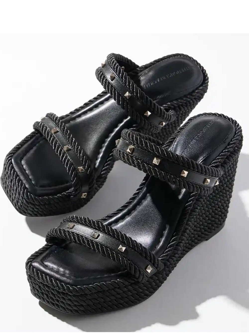 WHBM BLACK STUDDED ROPE WEDGE
